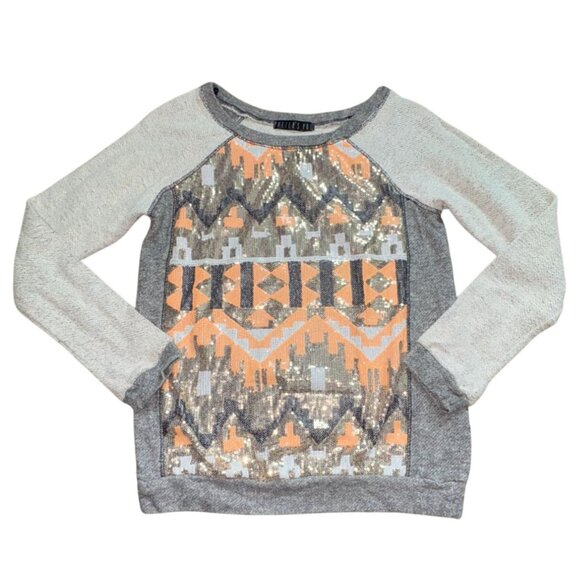 Potter's Pot Light Weight Sweatshirt With Sequin Aztec Detail-Gray-Small-GUC - Picture 1 of 7